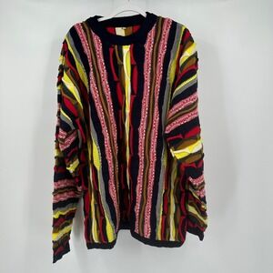 Mens Colorful‎ 3D Knit Sweater Size XL Chunky Textured Retro Streetwear Bold